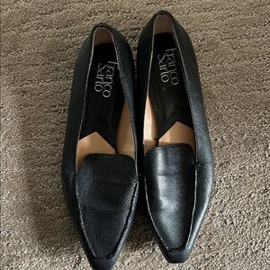 Franco Sarto Black Leather Pointed Loafers Slip-On